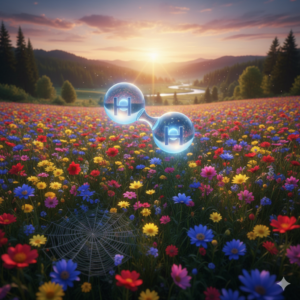 Molecula de hidrógeno en un campo con flores